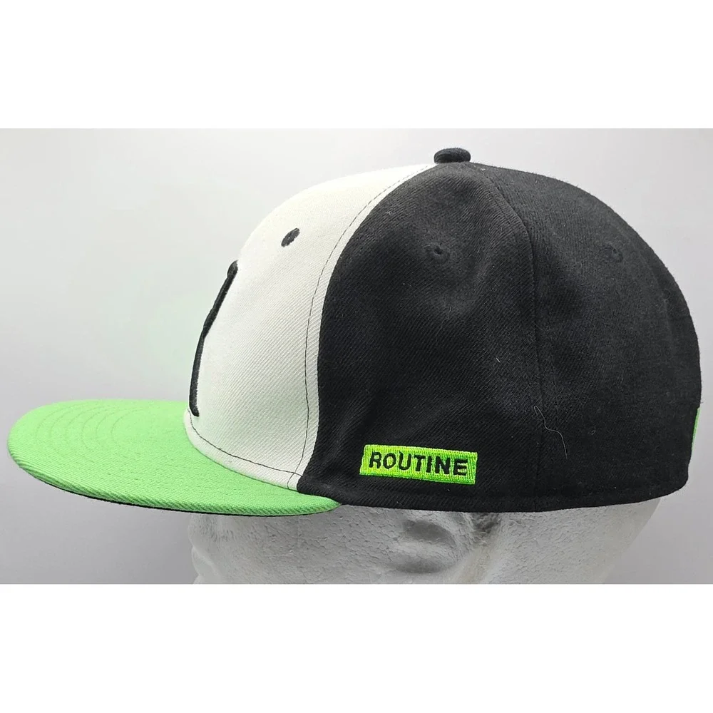 Routine Baseball Snapback Hat R Logo Green‎ Bill Black White Fitted  L Cap